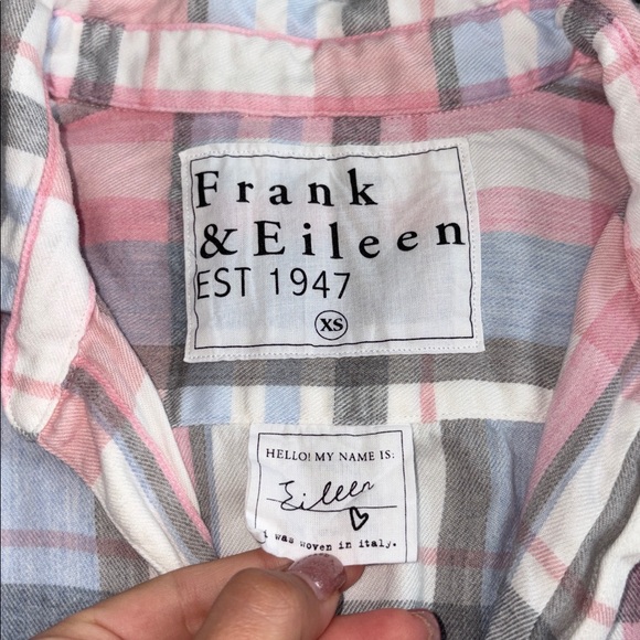 Frank & Eileen EILEEN Italian Cashmere-Touch Button Down in Pink/Blue Gray Plaid - Picture 4 of 8